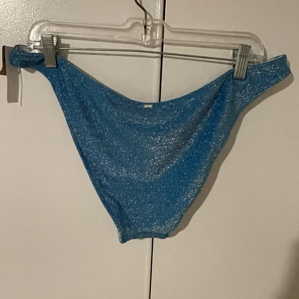 Victoria Secret PINK Swim Bikini Bottom Blue Glitter Shimmer Brazilian XXL‎ NWT